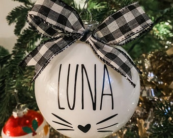 Rae Dunn Inspired Cat Ornament, Customized, Personalized, Rae Dunn, Ornament