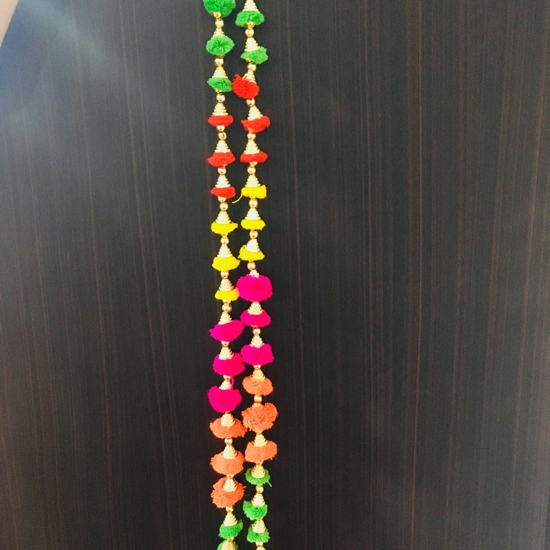 Mehendi Decor Yarn Pom Pom Decor Photo Prop Diwali Party Decoration Indian wedding Decoration Set of 2 Multicolour Pom Pom Garland