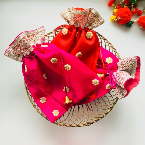 6 Sari Silk Favor Bags Indian Wedding Gift Potli Bag Etsy