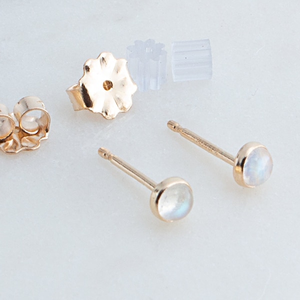 Moonstone Smooth Cabochon 3mm Stone Stud Earrings in 14K Gold Filled