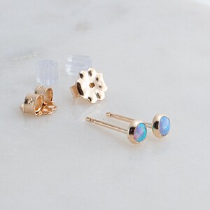 Light Blue Opal Cabochon 3mm Stone Post Stud Piercing Earrings in 14K Gold Filled