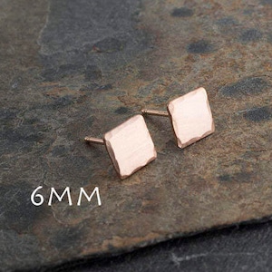 Gold Stud Earrings, 6mm Matte Rose Gold Studs, Minimalist, Side Hammered Earrings, Square Earrings, Matte Earrings, Dainty Earrings,Handmade