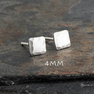 Tiny Matte Silver Square Studs, Minimalist Earrings, Flat Square Earrings, Dainty Earrings, Stud Silver Earrings, Handmade Earrings, 4mm