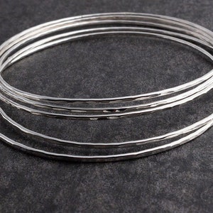 5 Silver Bangles, Silver Bangle Set, Handmade Bangles, Hammered Bangles, Sterling Bangles Bangles, Stacking Bangles, Bangle sets image 1