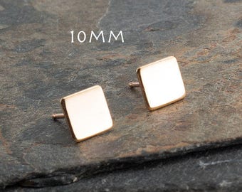 Gold Square Stud Earrings 10mm Shiny Rose Gold Filled