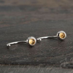 Sterling Silver 925 Half Huggie Hoop Earrings with Natural Ctrine Stone, Handmade Jewelry for Women Men