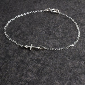 Cross Chain Bracelet, Silver Cross Bracelet, Stackable Bracelet, Minimalist Bracelet, Sterling Silver, Handmade Bracelet, Gift