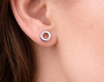 Sterling Silver925 Open Flat Ring Post Stud Piercing Earrings Handmade Jewelry for Women