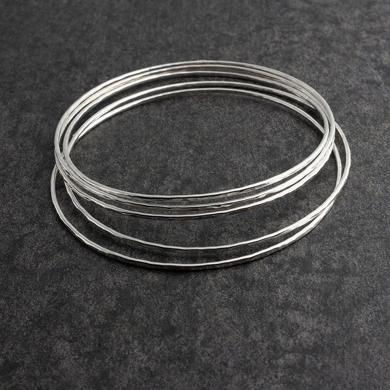 5 Silver Bangles, Silver Bangle Set, Handmade Bangles, Hammered Bangles, Sterling Bangles Bangles, Stacking Bangles, Bangle sets image 2