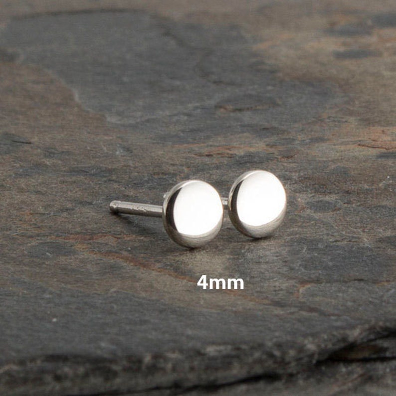 4mm Flat Disc Studs, Tiny Earrings, Modern Jewelry, Round Disc Studs, Post Earrings, Sterling silver, Stud Earrings, Minimalist Earrings image 1