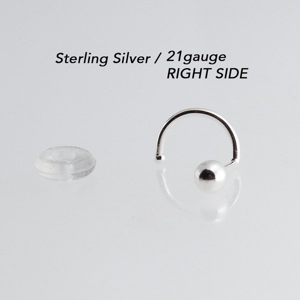Nostril Screw BALL Sterling Silver 21ga Twist Screw, Minimalist, Shiny SS-B2.5M-21GA-Ball-RIGHT