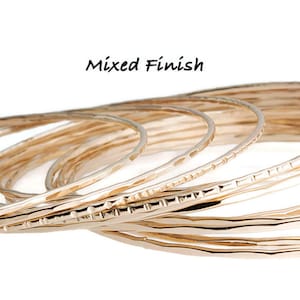 14K Gold Bangles Mixed Finish Bangles Handmade Bangles Dainty Jewelry, 16 Gauge Gold Filled Bangles, Hammered Bangle Set, Set of Five