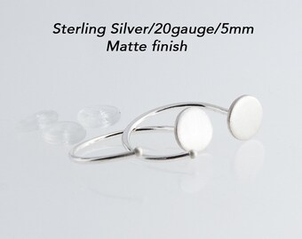 Sterling Silver Hugger Hoop Round Disc Matte Finish Earrings 5mm