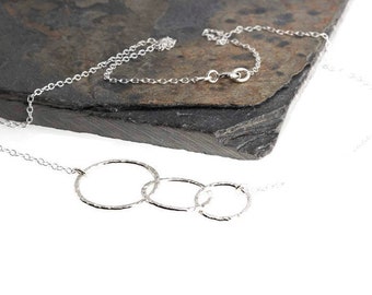 Three Rings Karma Sterling Silver Eternity Necklace, Handmade Jewelry for Women Men