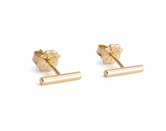 Handmade 14K Gold Filled Bar Stud Earrings, Minimalist T-Bar