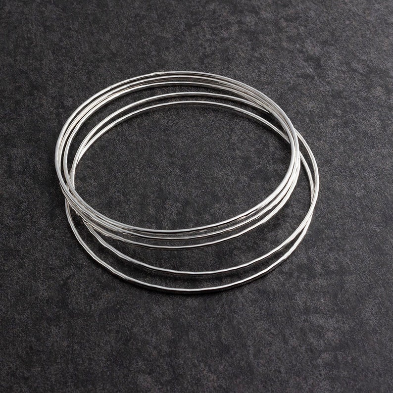 5 Silver Bangles, Silver Bangle Set, Handmade Bangles, Hammered Bangles, Sterling Bangles Bangles, Stacking Bangles, Bangle sets image 9