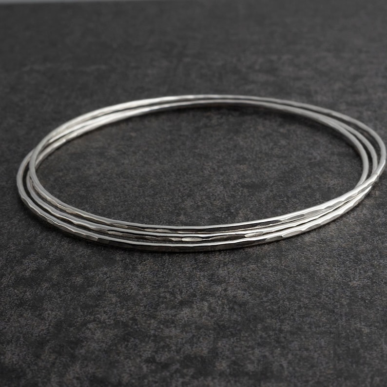 5 Silver Bangles, Silver Bangle Set, Handmade Bangles, Hammered Bangles, Sterling Bangles Bangles, Stacking Bangles, Bangle sets image 4