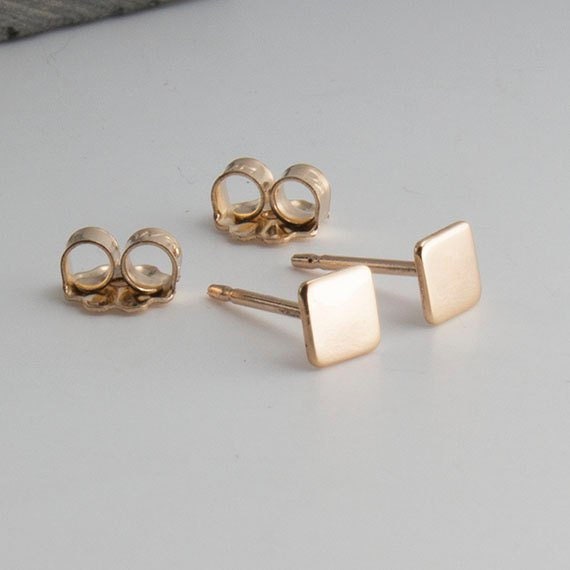 Gold Stud Earrings Tiny Square Studs Minimalist Earrings - Etsy
