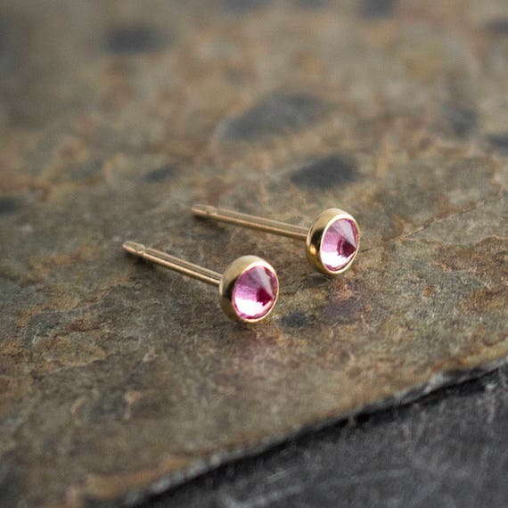 Faceted Stone Post Earrings - Pink Faceted Stone Post Earrings - Pink