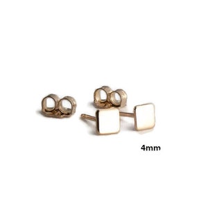 Gold Stud Earrings, Tiny Square Studs, Minimalist Earrings, Flat Earrings, Square Earrings, Stud Earrings, Gold Earrings, Handmade, 4mm