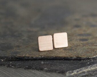 Rose Gold Filled Square Stud Earrings Handmade Minimalist Modern Geometric Jewelry