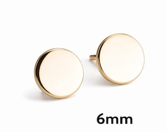 6mm Gold Filled Stud Earrings Minimalist Flat Disc Dainty Jewelry
