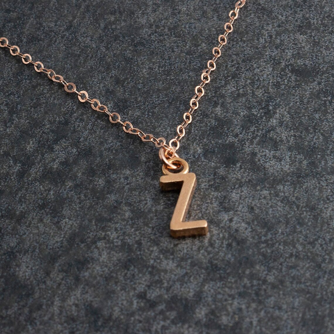 Rose Gold Z Letter Necklace Charm Initial Z Etsy