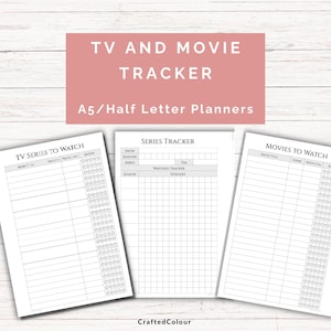 TV Show Tracker for Movie lovers. A5 Printable Planner Inserts for Movie Nights with TV Series Tracker & Movie List