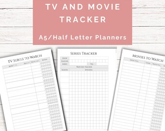 Rastreador de TV e filmes: inserções de planejador imprimíveis A5 (PDF)