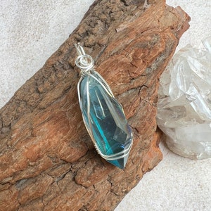 Aqua Aura Pendant, Reiki Infused Aqua Aura Necklace, Wire Wrapped Sterling Silver Aqua Aura Pendant image 2