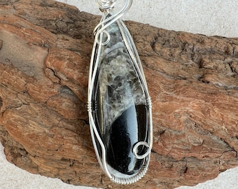 Orthoceras Fossil Wire Wrapped Pendant Sterling Silver, Orthoceras Necklace, Spiritual Growth, Assists Transition, Reiki Infused