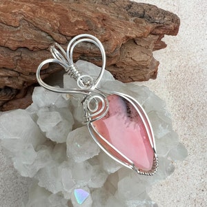 Pink Opal Pendant, Wire Wrapped Opal, Reiki Infused Pink Opal, Heart Healing Crystal, Love image 3