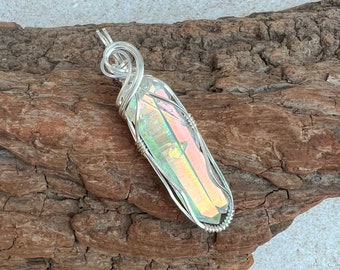 Angel Aura Wire Wrapped Pendant, Twin Flame, Soulmate Crystal, Rainbow Aura Necklace, Angel Aura Point, High Vibration, Reiki Charged