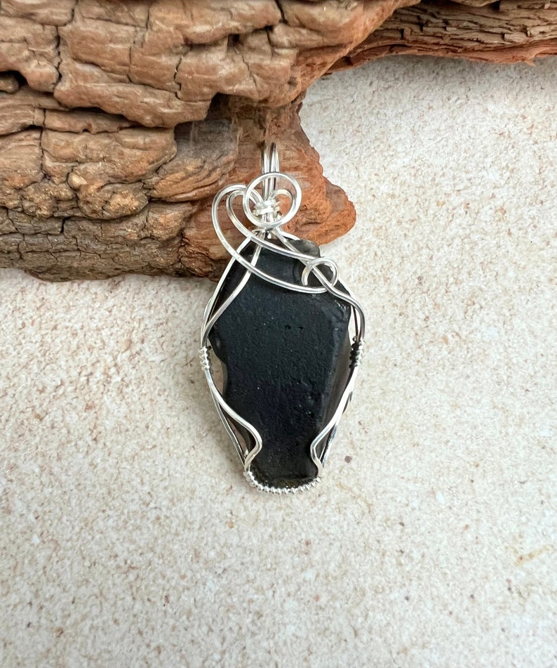 Apache Tears Wire Wrapped Pendant, Reiki Infused Raw Apache Tears Necklace, Grounding Stone, Protection Crystal, Healing Stone image 4