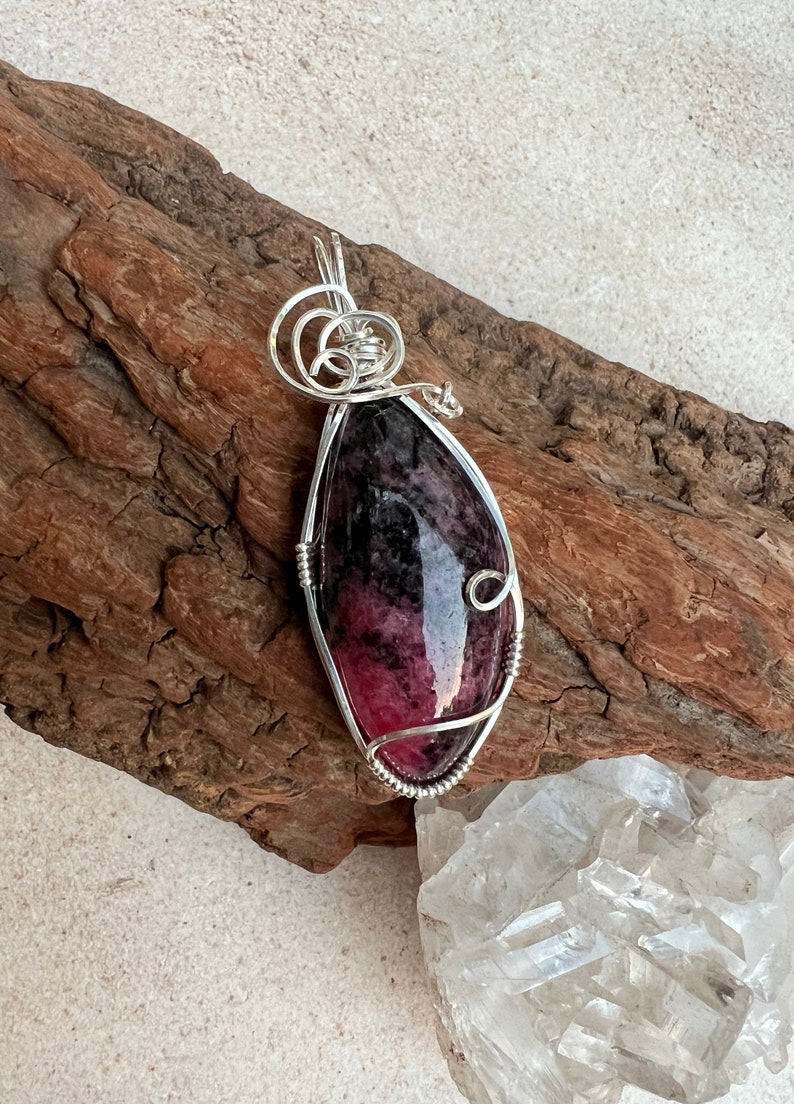 Rhodonite Wire Wrapped Pendant Sterling Silver, Reiki Charged, Healing Crystal Pendant, Rhodonite Pendant, Heart Healing, Love image 6