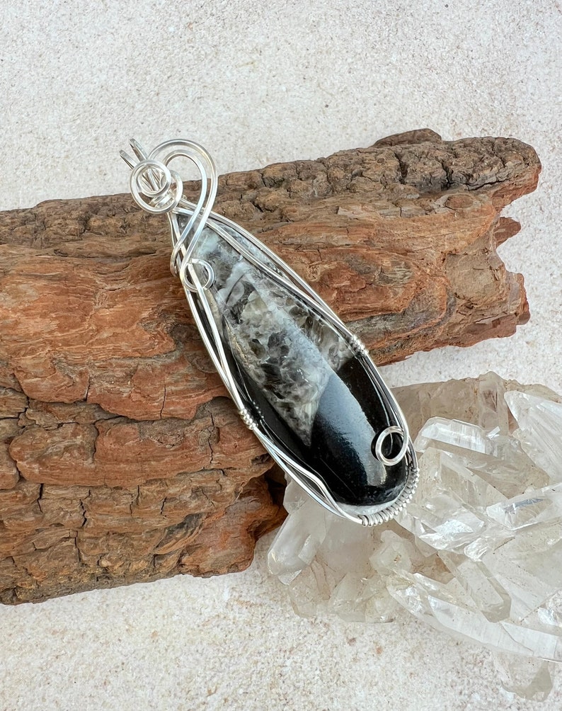 Orthoceras Fossil Wire Wrapped Pendant Sterling Silver, Orthoceras Necklace, Spiritual Growth, Assists Transition, Reiki Infused image 4