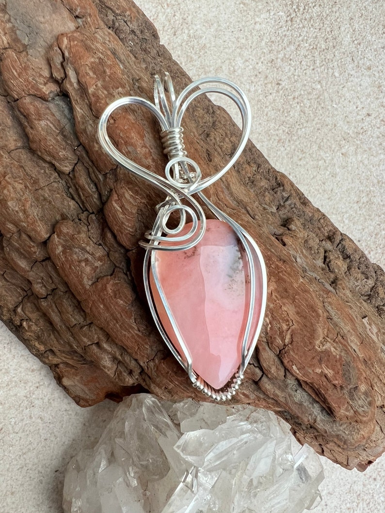 Pink Opal Pendant, Wire Wrapped Opal, Reiki Infused Pink Opal, Heart Healing Crystal, Love image 4