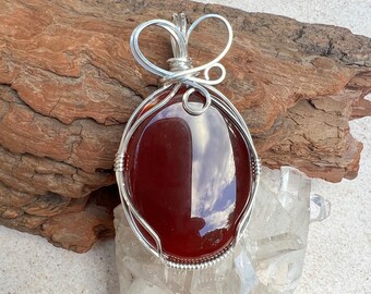 Carnelian Wire Wrapped Pendant Sterling Silver, Warrior Carnelian Pendant, Reiki Charged, Motivation, Courage, Assertiveness