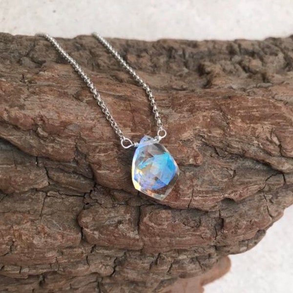 Angel Aura Quartz Necklace: Sterling Silver Kite Stone, Reiki Charged