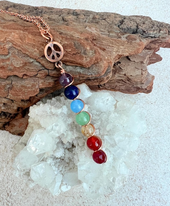 thumbnail image 2 of Wire Wrap Rainbow Crystal Pendant - 7 Chakra Necklace - Reiki Healing Charged - Handmade In USA 2 of 6