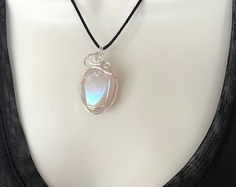 Fantasy Rose Quartz Pendant: Wire Wrapped Sterling Silver Necklace