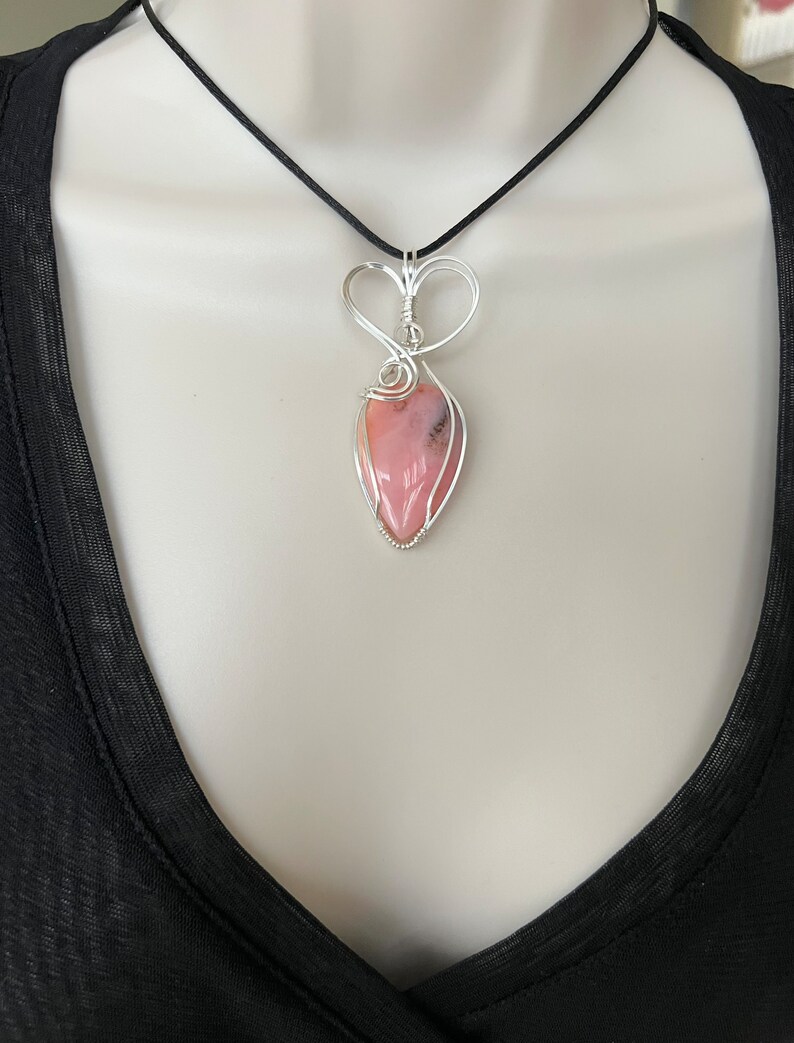 Pink Opal Pendant, Wire Wrapped Opal, Reiki Infused Pink Opal, Heart Healing Crystal, Love image 6