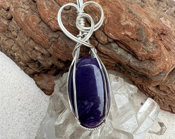 Charoite Pendant, Wire Wrapped Chariote, Reiki Infused, Transformational, Inspirational