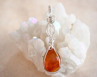 Colgante de cornalina y diamante Herkimer en plata de ley: collar de cristal con infusión de Reiki