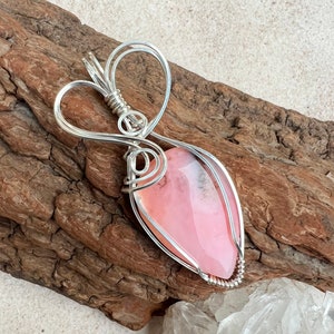 Pink Opal Pendant, Wire Wrapped Opal, Reiki Infused Pink Opal, Heart Healing Crystal, Love image 2