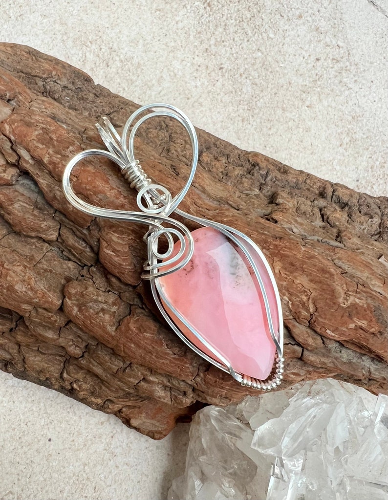 Pink Opal Pendant, Wire Wrapped Opal, Reiki Infused Pink Opal, Heart Healing Crystal, Love image 2