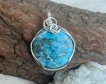 Apatite Wire Wrapped Pendant, Blue Apatite Necklace, Reiki Infused Apatite, Strength, Spiritual Growth