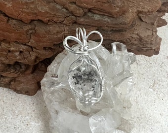 Herkimer Diamond Wire Wrapped Pendant Sterling Silver, Power Stone, Reiki Infused, Healing Crystal, Ascension Stone