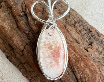 Pink Scolecite Pendant Wire Wrapped Sterling Silver, Scolecite Pendant, Inner Peace, High Vibration, Reiki Infused