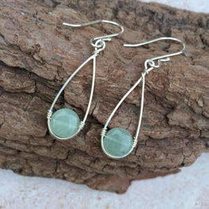 Green Aventurine Drop Earrings Sterling Silver, Aventurine Dangle Earrings